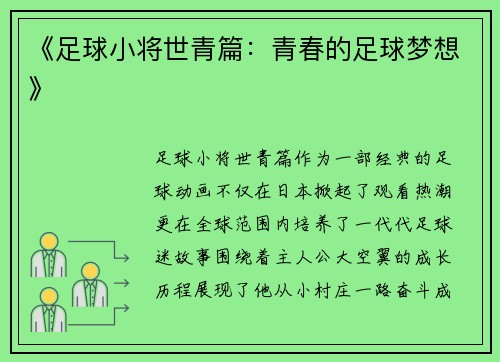 《足球小将世青篇：青春的足球梦想》