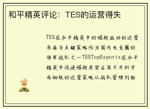 和平精英评论：TES的运营得失