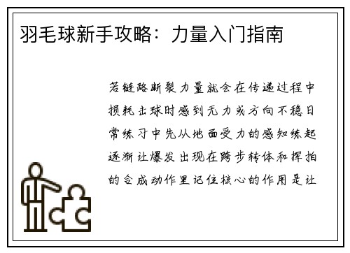 羽毛球新手攻略：力量入门指南